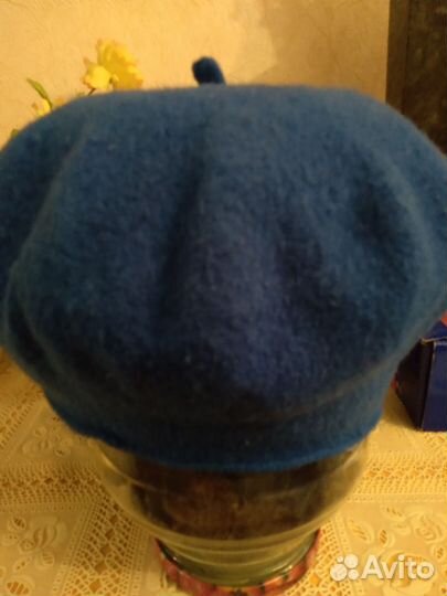 Берет синий и голубой шерстяные