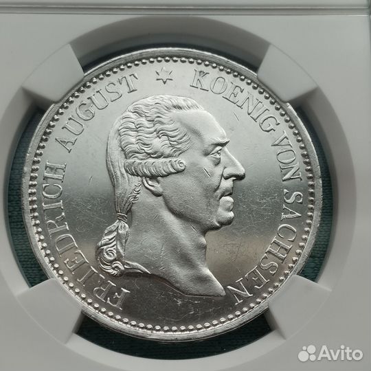 1 Талер 1827 S, Саксония, в слабе NGC MS62