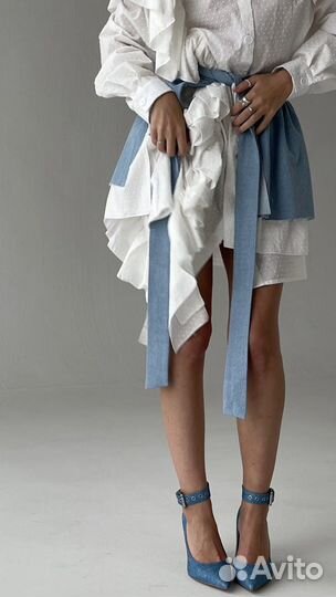 Платье-рубашка с джинсовой баской permanentno