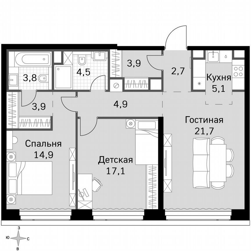 2-к. квартира, 82,5 м², 40/49 эт.