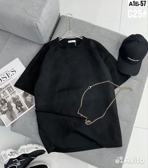 Футболка спандекс Zara стразы Оверсайз