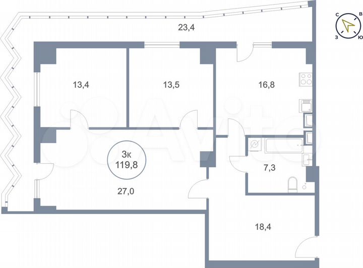 3-к. квартира, 119,8 м², 20/25 эт.