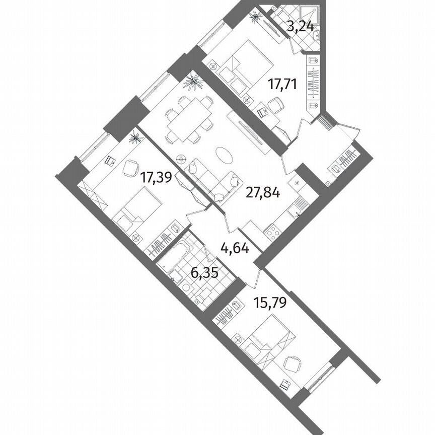 3-к. квартира, 98,6 м², 2/13 эт.