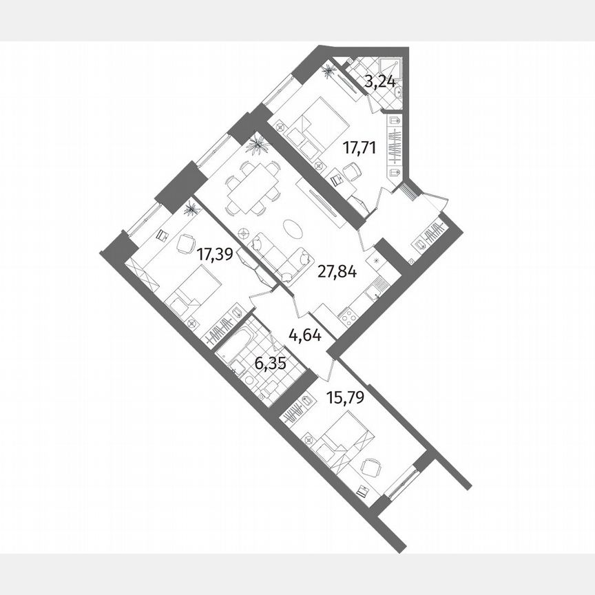 3-к. квартира, 98,6 м², 2/13 эт.