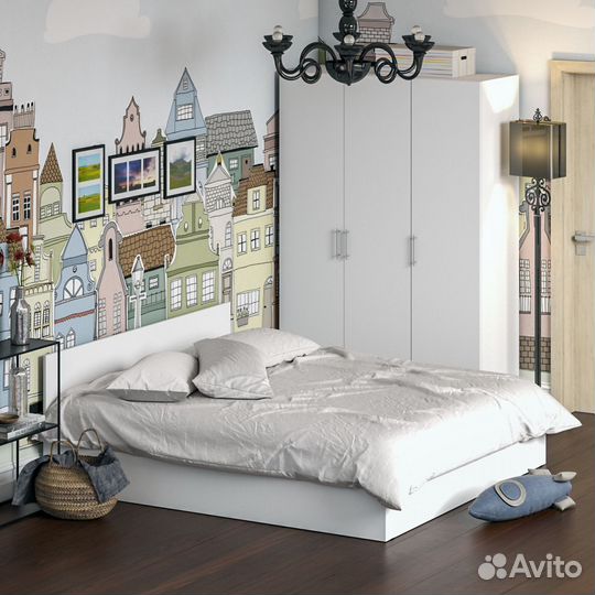 Спальный гарнитур белый № 1 Стандарт с кроватью 1800, цвет белый, спальное место 1800х2000 мм., без