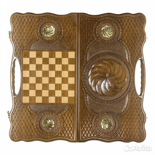 Нарды резные Бесконечность с ручкой 60 х 60 см бук, бронза Армения 62891