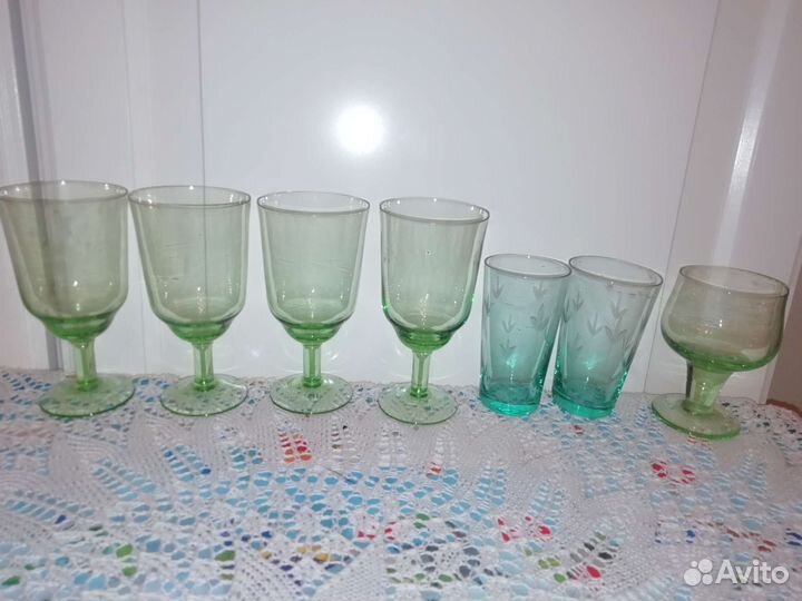 Бокалы фужеры стопки зелёный хрусталь стекло