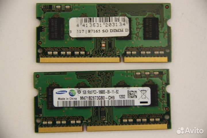Samsung DDR3 SO-dimm 1Gb 1Rx8 PC3-10600S-09-11-B2