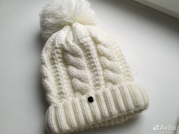 Шапка женская вязаная и снуд белый