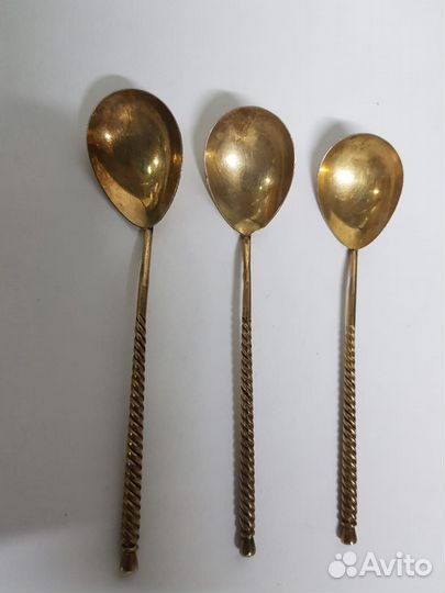 Чайные ложки 3 шт. серебро СССР 875 пр. золочение