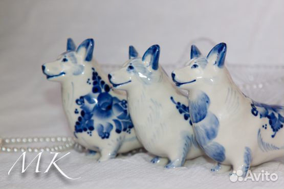 Вельш корги пемброк гжель - статуэтка фарфоровая