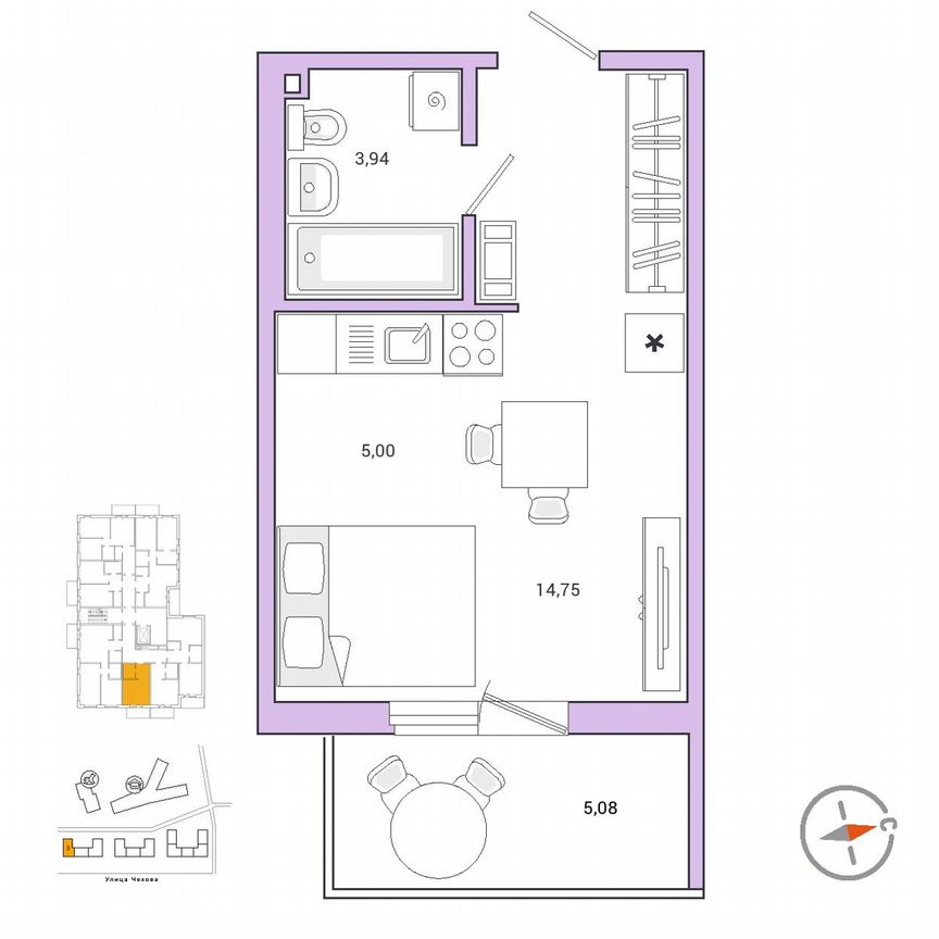 1-к. квартира, 25,3 м², 9/9 эт.