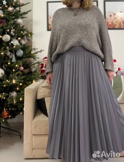Юбка серая длинная плиссе в складку
