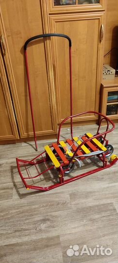 Детские санки с колесами+чехол с сиденьем