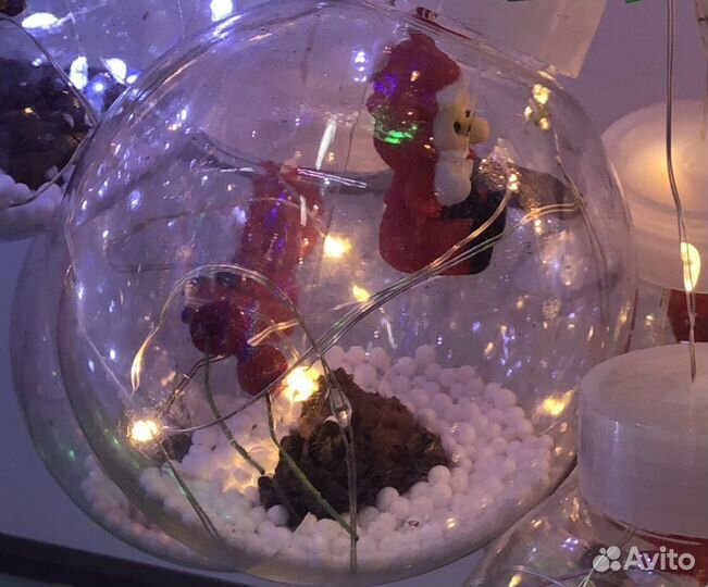 Гирлянда 10 шаров внутри шишка елка снег клюква