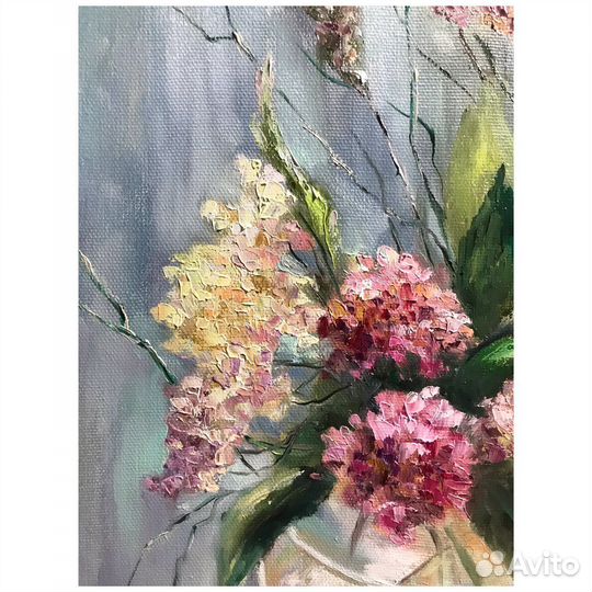Картина с цветами гортензии,пионы,маслом