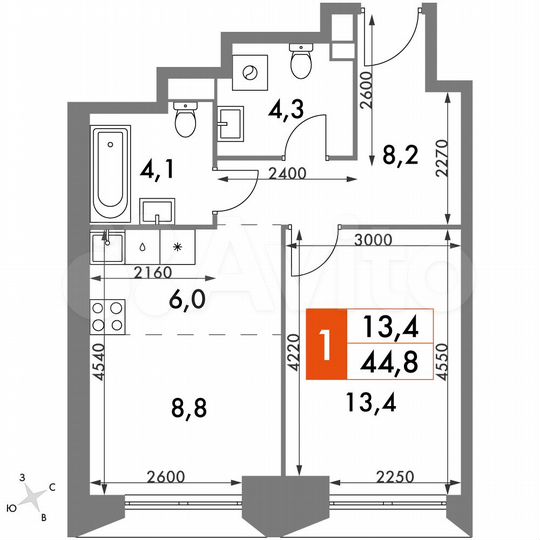 1-к. квартира, 44,8 м², 13/47 эт.