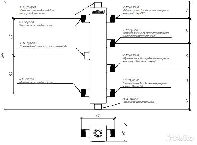 Gidruss Термогидро разделитель(нерж) tgrss-40-20x2