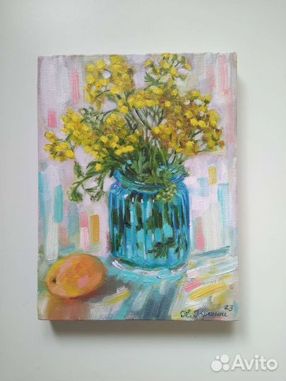 Натюрморт маслом, маленькая картина полевые цветы