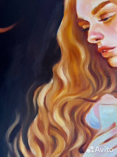 Картина маслом девушка письмо чувства ночь луна