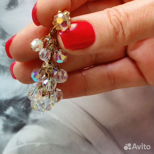 Клипсы длинные Аврора бореалис винтаж хрусталь
