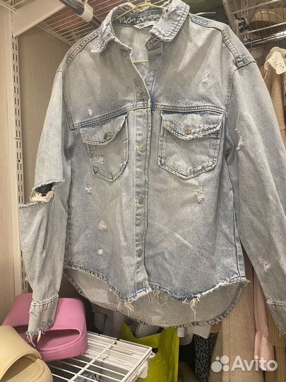 Джинсовая рубашка zara oversize