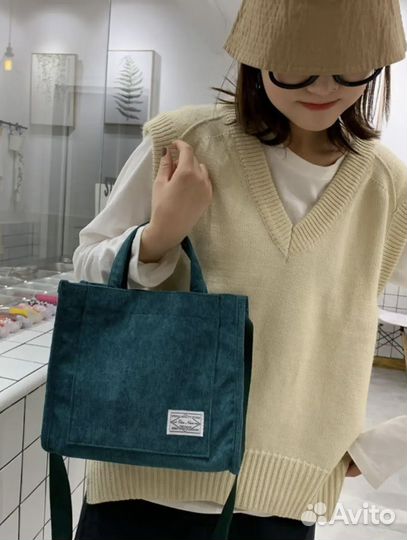 Сумка женская вельвет зеленая