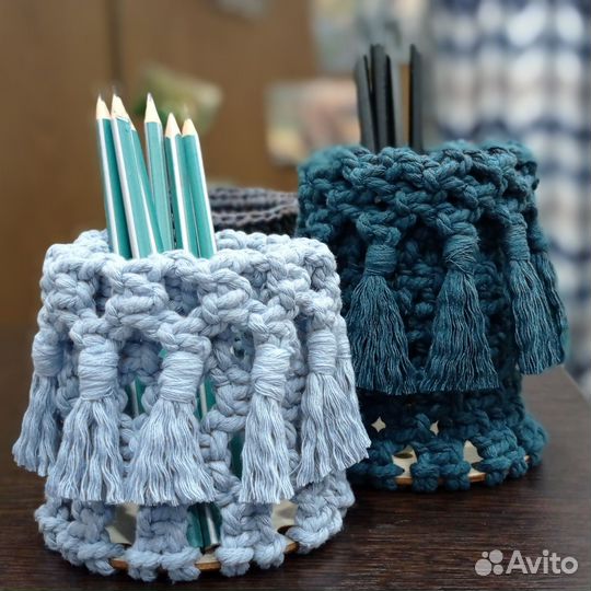 Карандашница макраме, ручная работа