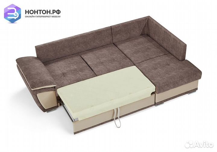 Диван угловой дельфин Риттэр коричневый / бежевый
