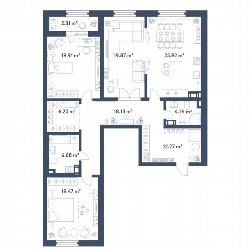 3-к. квартира, 135,5 м², 6/11 эт.