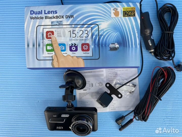 Видеорегистратор HD1296p 2 камеры дисплей 4 дюйма