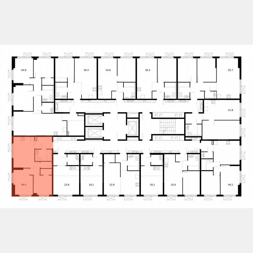 2-к. квартира, 49,4 м², 13/24 эт.