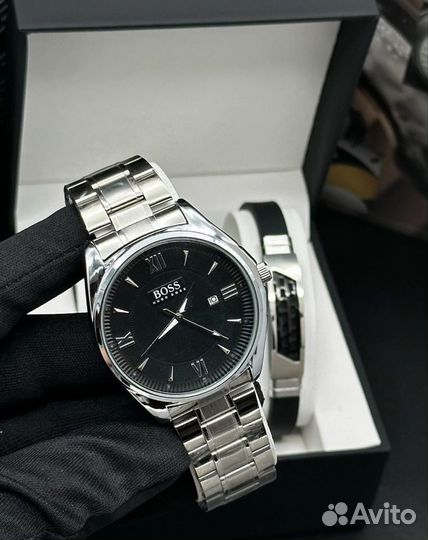 Мужские часы и браслет Hugo Boss подарочный набор