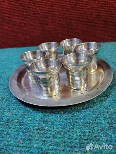 Набор стопок на подносе мельхиор СССР
