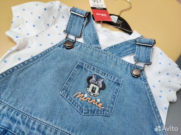 Новый джинсовый комбинезон и футболка 98-104