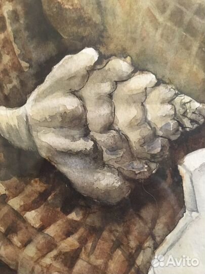 Картина 35х44см «На берегу» морской натюрморт, акв