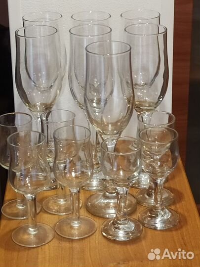 Набор бокалов и рюмок СССР 14 шт (толстое стекло)