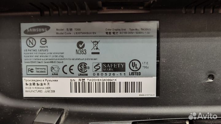 Монитор для компьютера samsung 20 дм.T200,Отл.сост