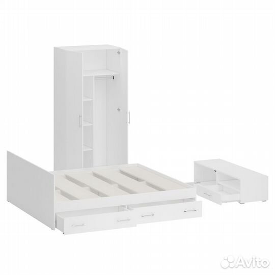 Спальня белая Стандарт № 3 Стандарт с кроватью 1800 с ящиками, цвет белый, спальное место 1800х2000