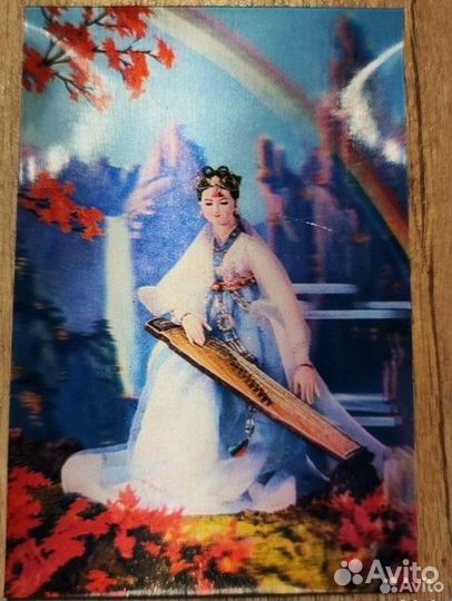 Открытки 3D девушка цветы тигр Корея 80 г чистые