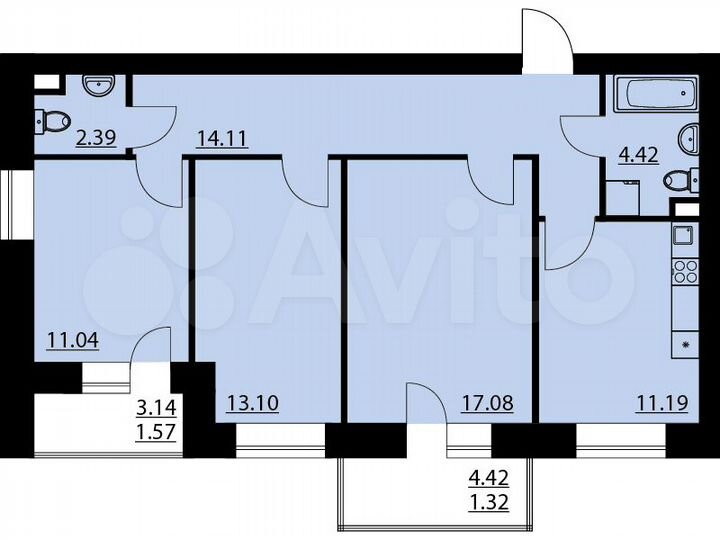 3-к. квартира, 75,8 м², 3/10 эт.