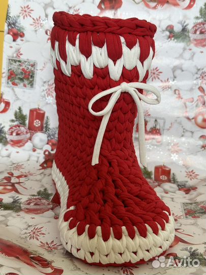 Вязанный Новогодний сапожок