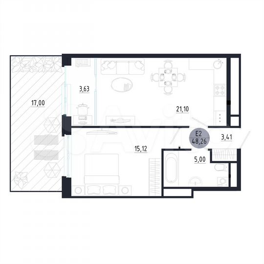 1-к. квартира, 48,3 м², 1/25 эт.
