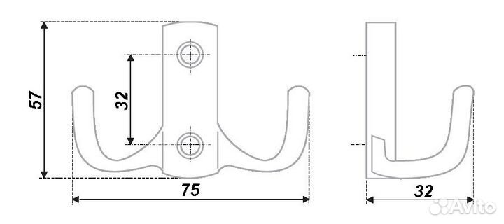 Крючок двухрожковый сатиновый хром K204SC.6 Боярд