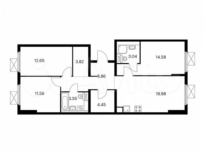 3-к. квартира, 82,5 м², 2/9 эт.