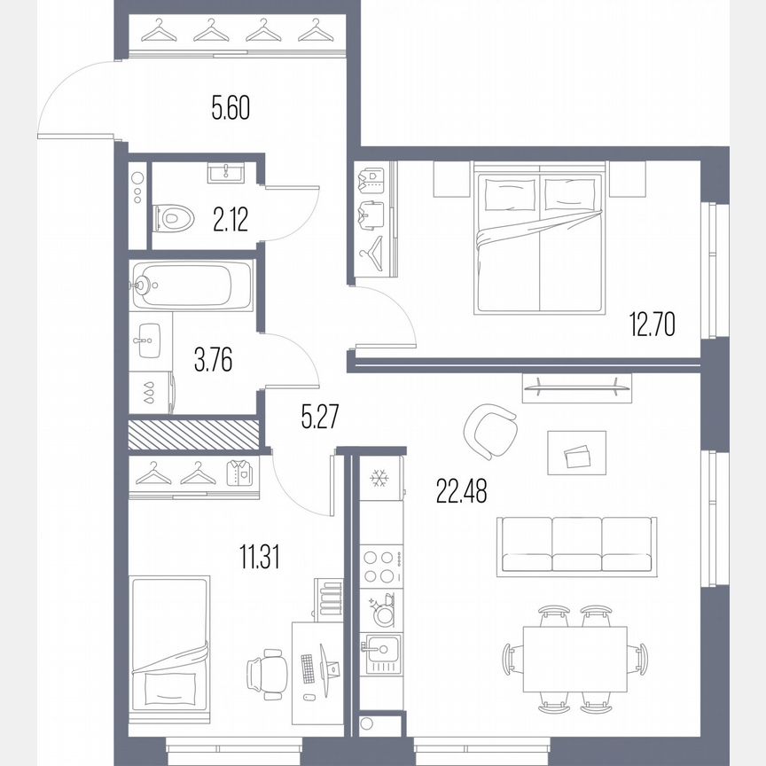 2-к. квартира, 63,2 м², 10/10 эт.