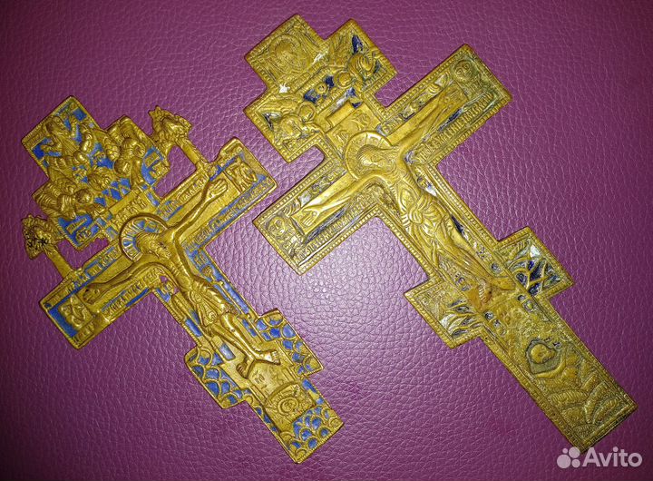 Крест киотный распятие бронза эмали Россия 19 в