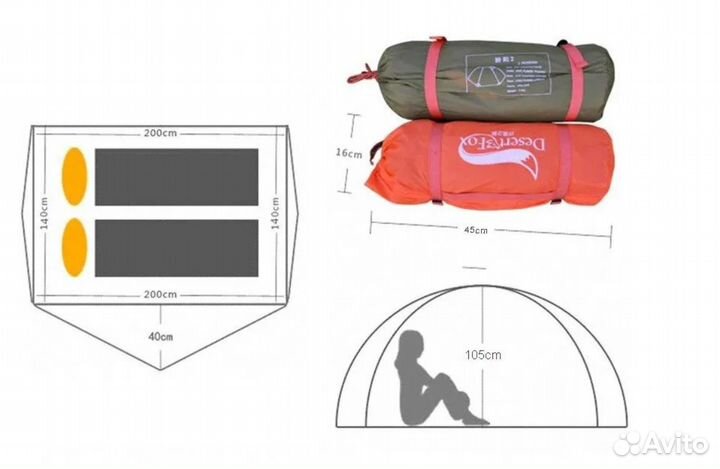 Палатка 2 местная, двухслойная, Norfin Desert-Fox