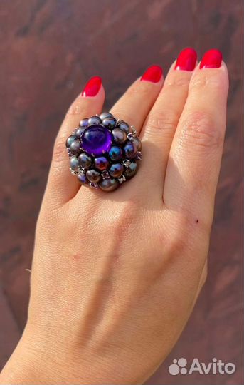 Кольцо из белого золота 750 с бриллиантами и жемчу