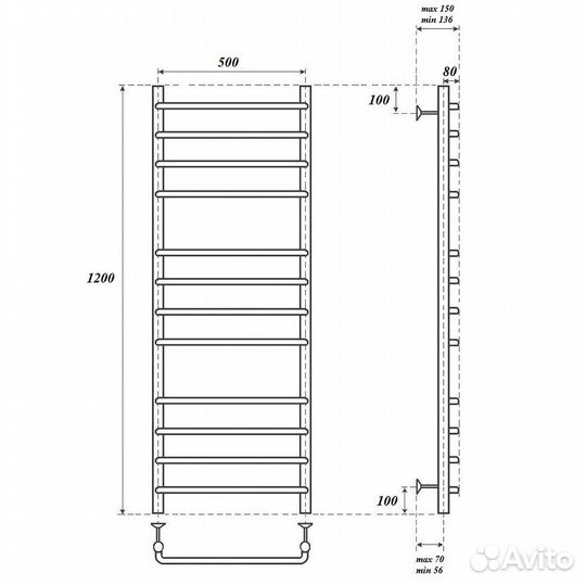 Полотенцесушитель водяной Point PN09152 П12 500x12